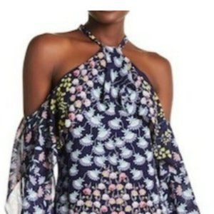 Nanette Navy Floral Cold Shoulder Dress